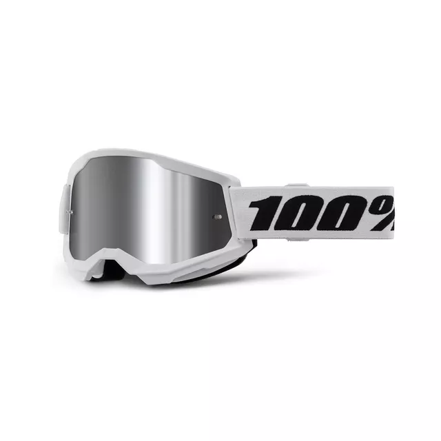Motokrosové brýle 100% Strata 2 New Mirror - Neon žluté, růžové plexi - Bílé, stříbrné plexi