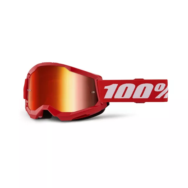 Motokrosové brýle 100% Strata 2 New Mirror - Neon žluté, růžové plexi - Červená, červené plexi