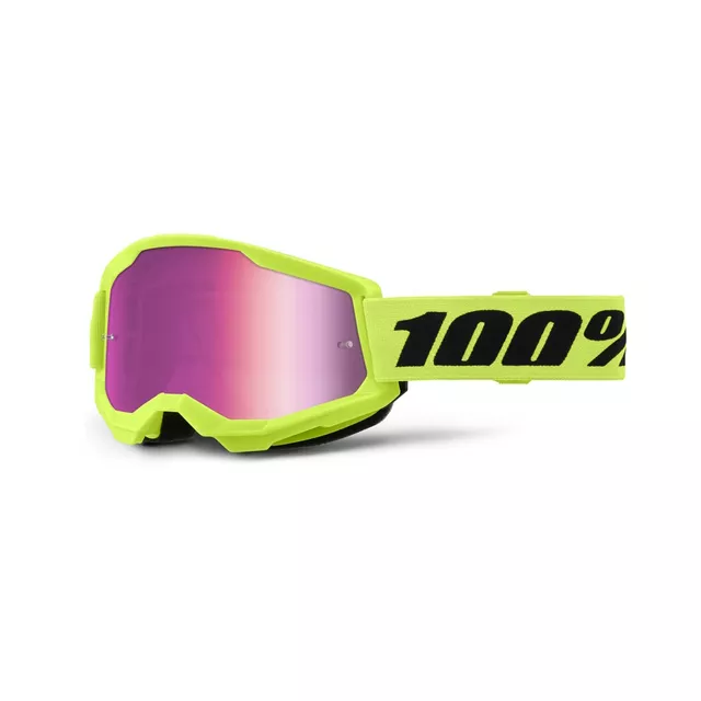 Motokrosové brýle 100% Strata 2 New Mirror - Neon žluté, růžové plexi - Neon žluté, růžové plexi