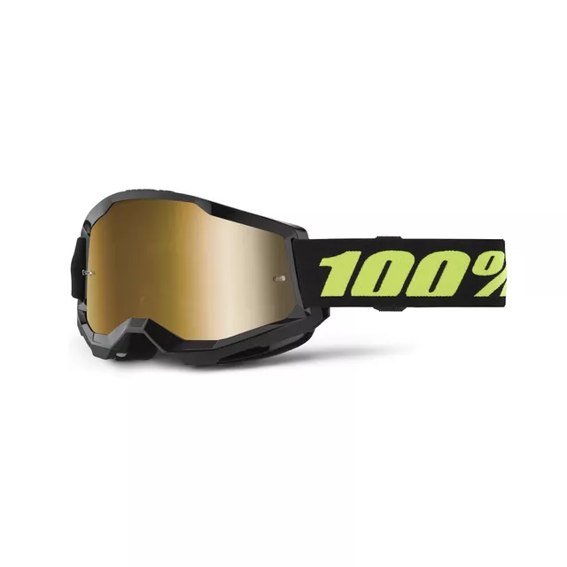 Motokrosové brýle 100% Strata 2 New Mirror - Neon žluté, růžové plexi - Solar černé, zlaté plexi