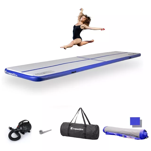 Airtrack inSPORTline Airstunt 500x100x10 cm bílo-modrá s elektrickou pumpou