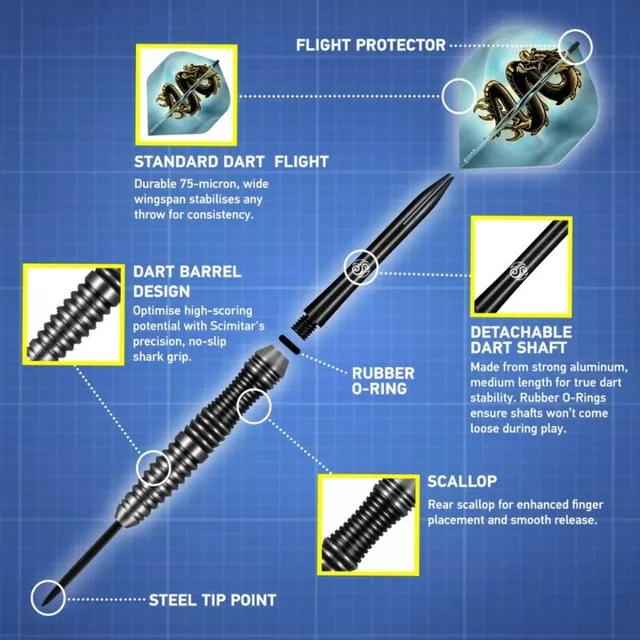 Šipky Shot Value Range Scimitar Stainless Brass steel 3ks