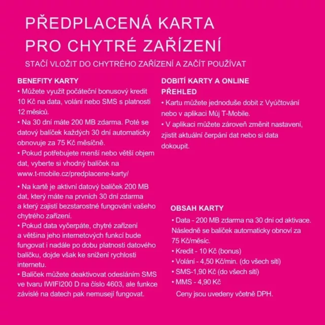 SIM karta T-Mobile Twist Chytré zařízení 200 MB