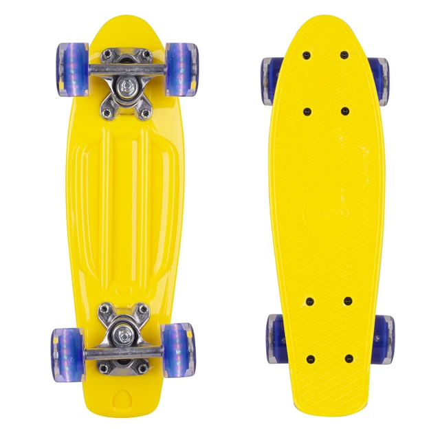 Mini penny board WORKER Pico 17" se svítícími kolečky - žlutá deska, tmavě modrá kolečka - žlutá deska, tmavě modrá kolečka